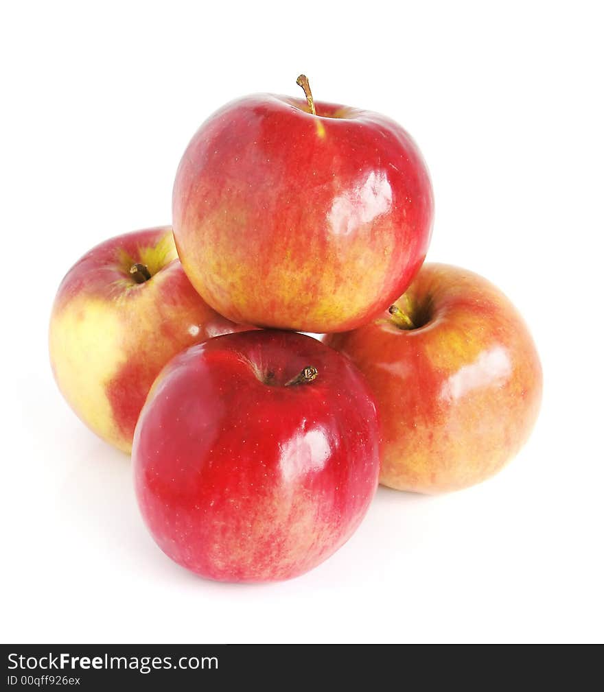 Pile red apple with white background.