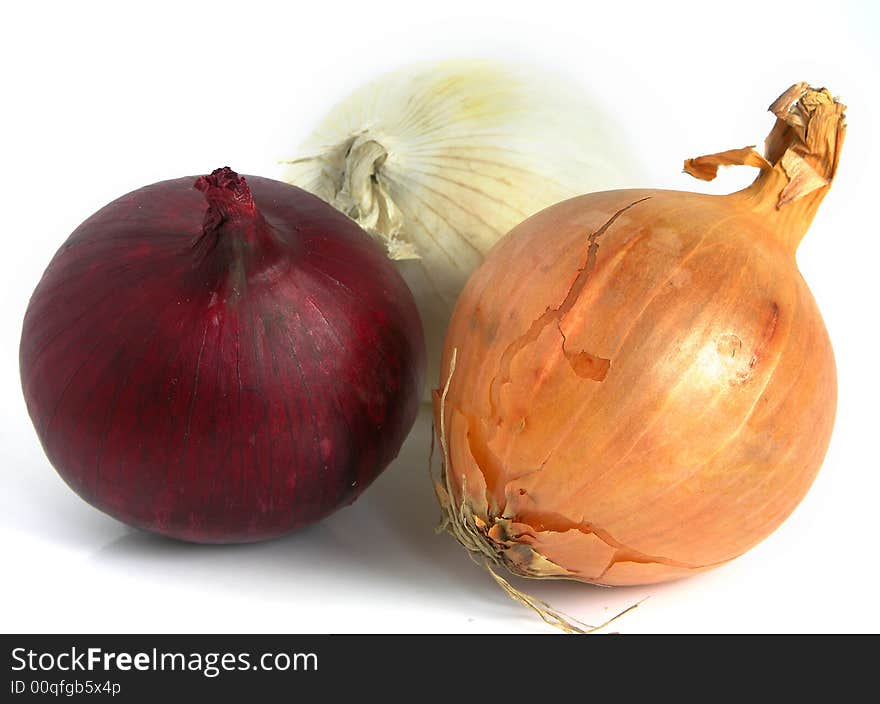 Three coloured bulb on white background