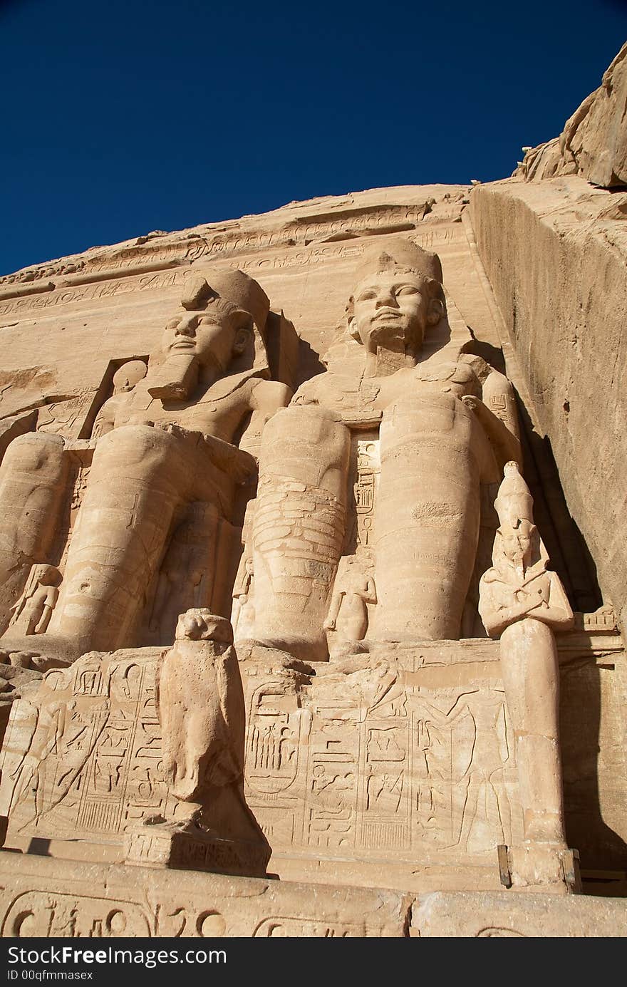 Ancient egyptian pharaoh sculptures.1264 year BC.  Abu Simbel, Egypt