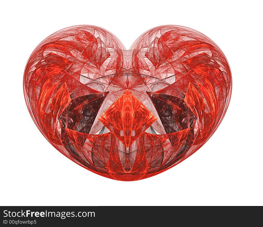 Red heart fractal on a white background and a diamond in the middle.