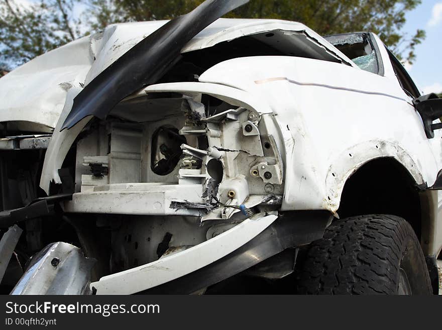 Pickup truck which has been in a serious accident. Pickup truck which has been in a serious accident