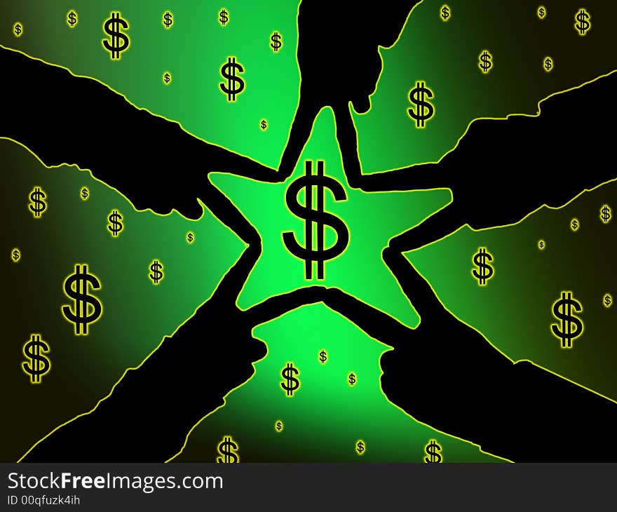 Fingers touching to create a star framing the american dollar symbol. Fingers touching to create a star framing the american dollar symbol