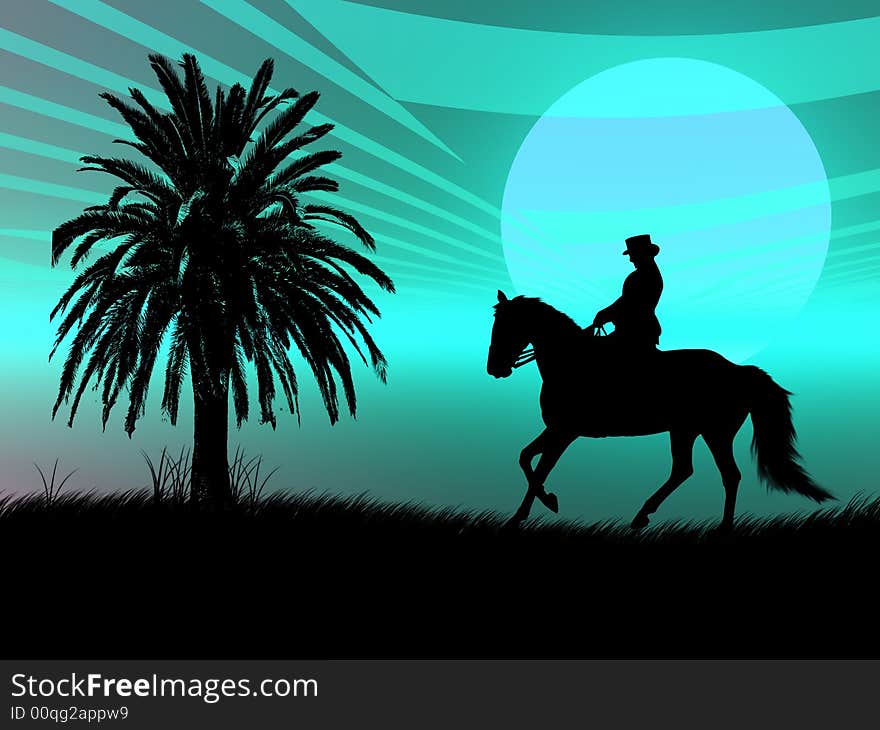 Woman riding with her horse in the night. Woman riding with her horse in the night