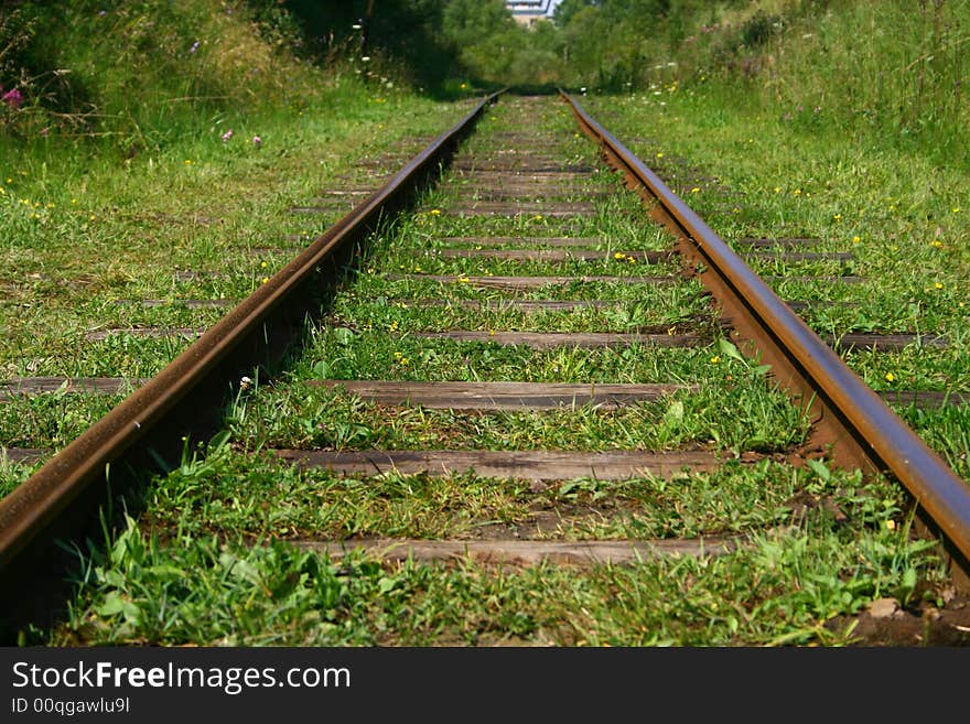 Empty train track leading nowhere. Empty train track leading nowhere