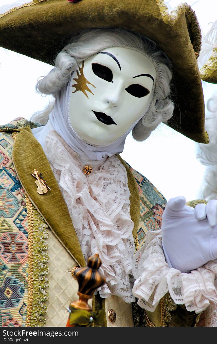 France. Paris: Celebration of the grape harvest of Montmartre. Beautiful and colorful venetian mask