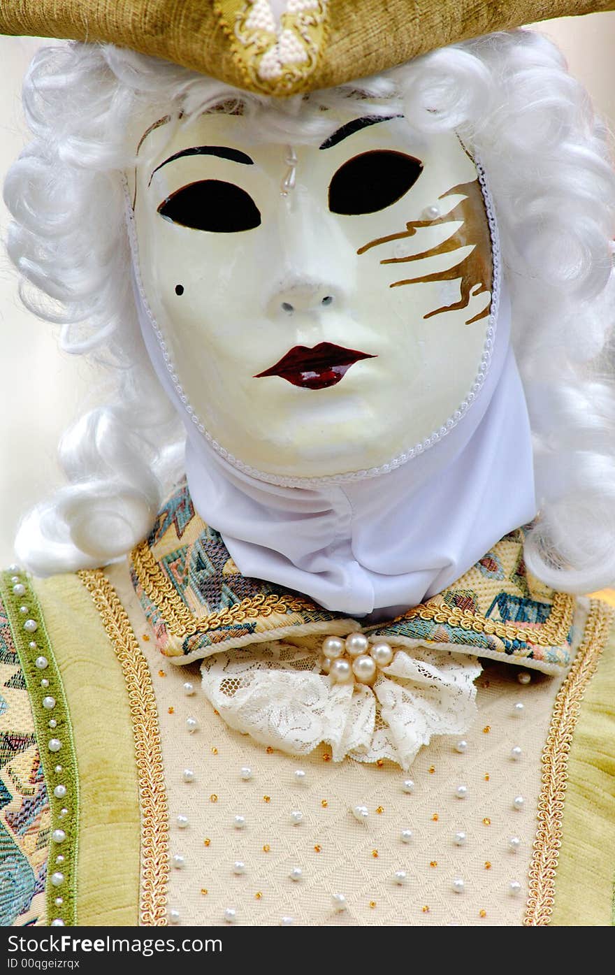 France. Paris: Celebration of the grape harvest of Montmartre. Beautiful and colorful venetian mask