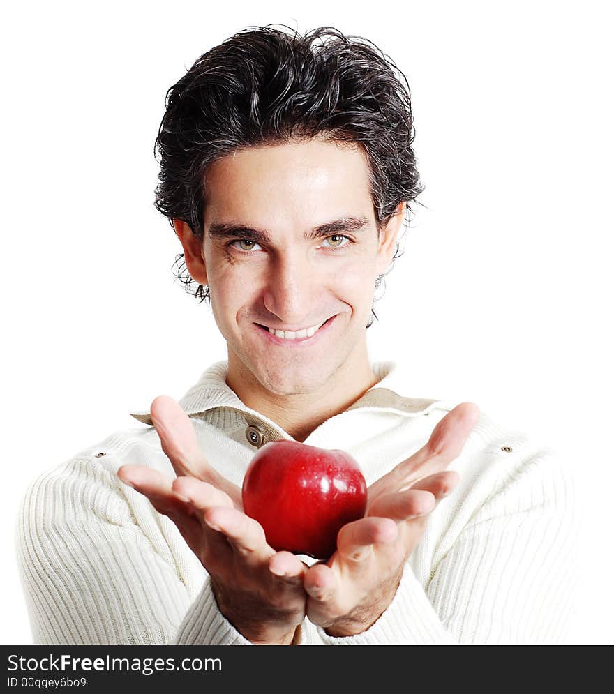 A man is holding fruit in his hands. A man is holding fruit in his hands