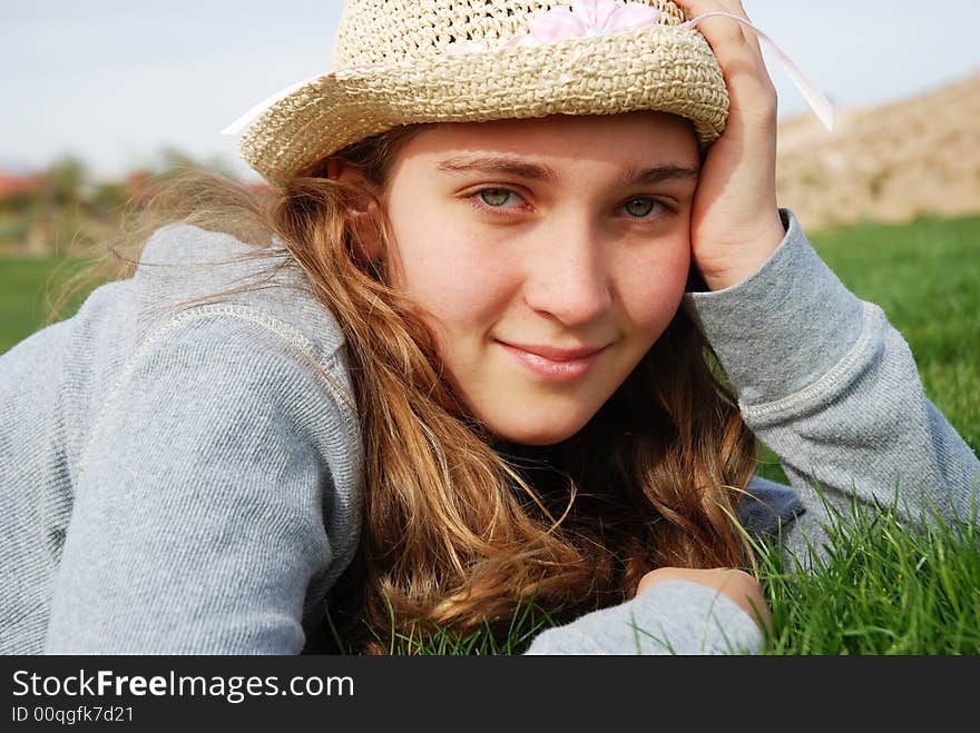 Young girl is enjoying herself at outdoor location