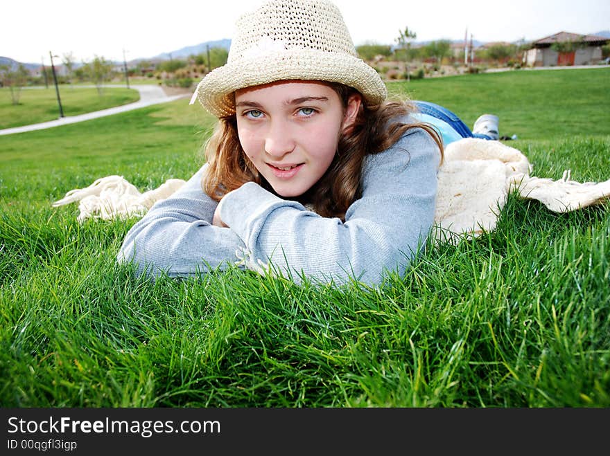 Young girl is enjoying herself at outdoor location