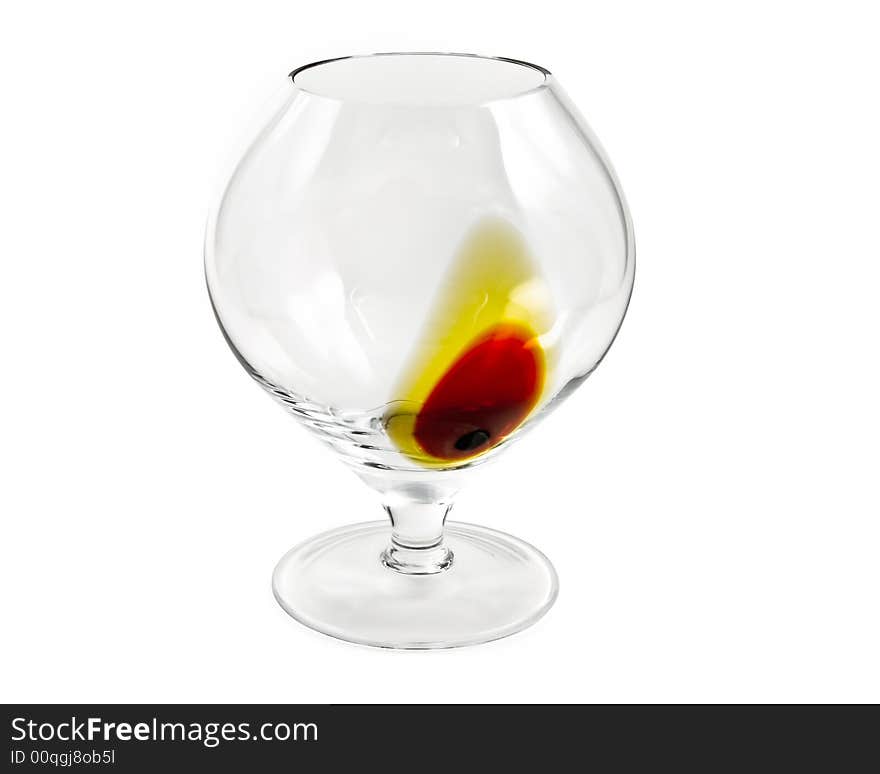 Decorated cognac glass on white background, clippi