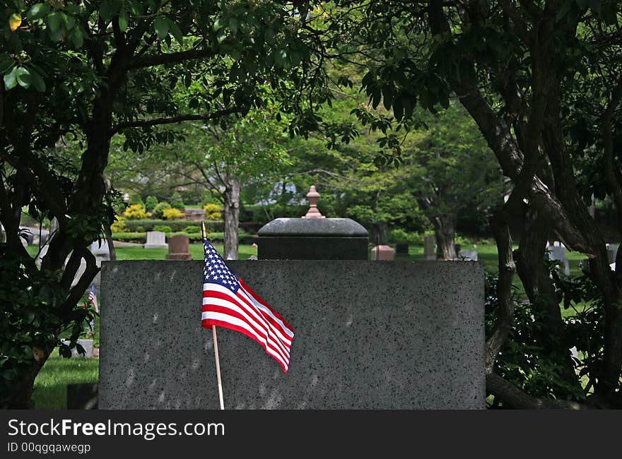 US Flag And Tombstons