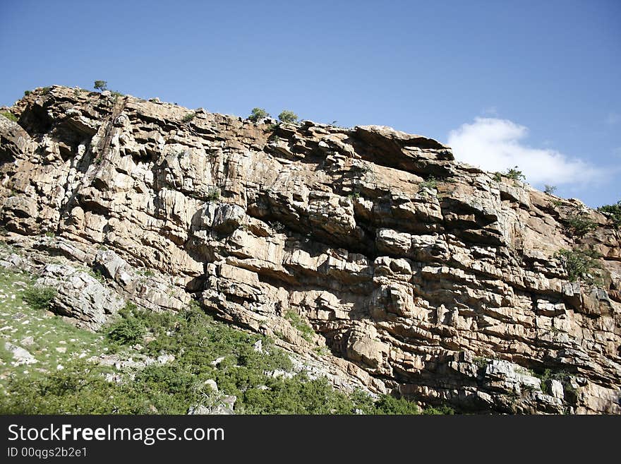 A rock formation on a farm in South Africa. where rock climbers practise climbing. A rock formation on a farm in South Africa. where rock climbers practise climbing