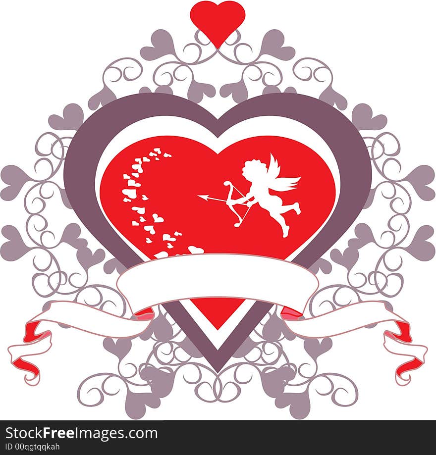 Little cupid and heart vector illustration