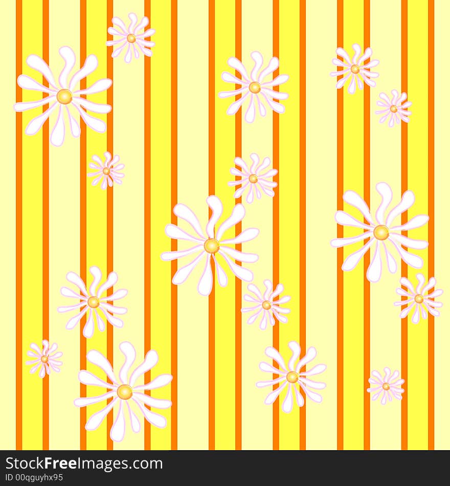 Vector illustration. Daisies on yellow and orange stripes. You can duplicate it to create a pattern. Vector illustration. Daisies on yellow and orange stripes. You can duplicate it to create a pattern.