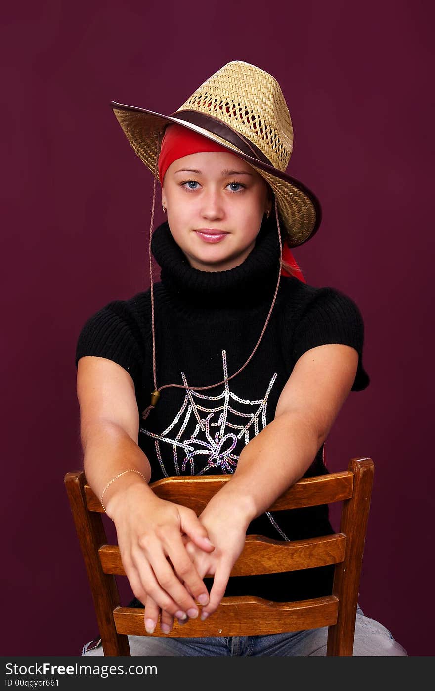 Pirate woman on a red background