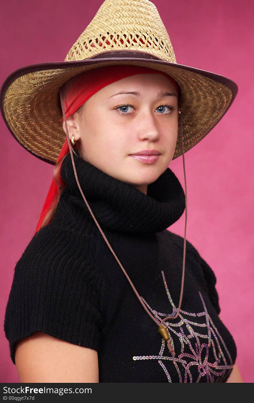 Pirate woman on a red background