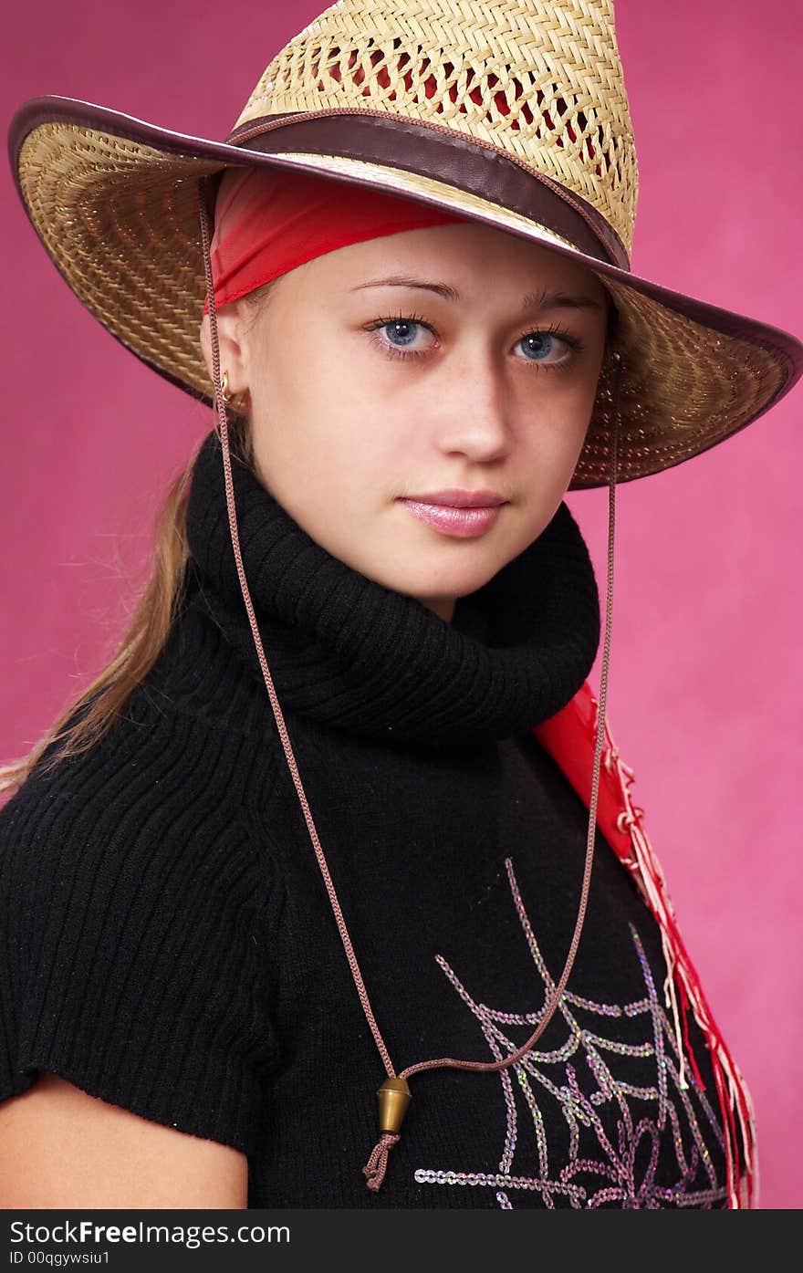 Pirate woman on a red background