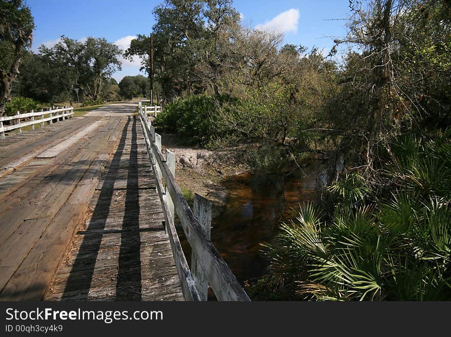 Old wooden bridge over Troublesome Creek in Florida. Old wooden bridge over Troublesome Creek in Florida