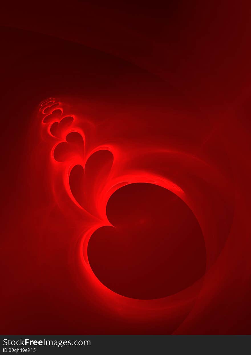 Abstract swirl background with red burning hearts