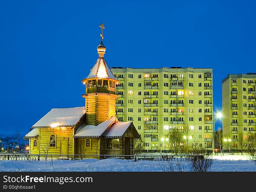 Wooden church of prelate Nikolay in northern city of Russia. Wooden church of prelate Nikolay in northern city of Russia.