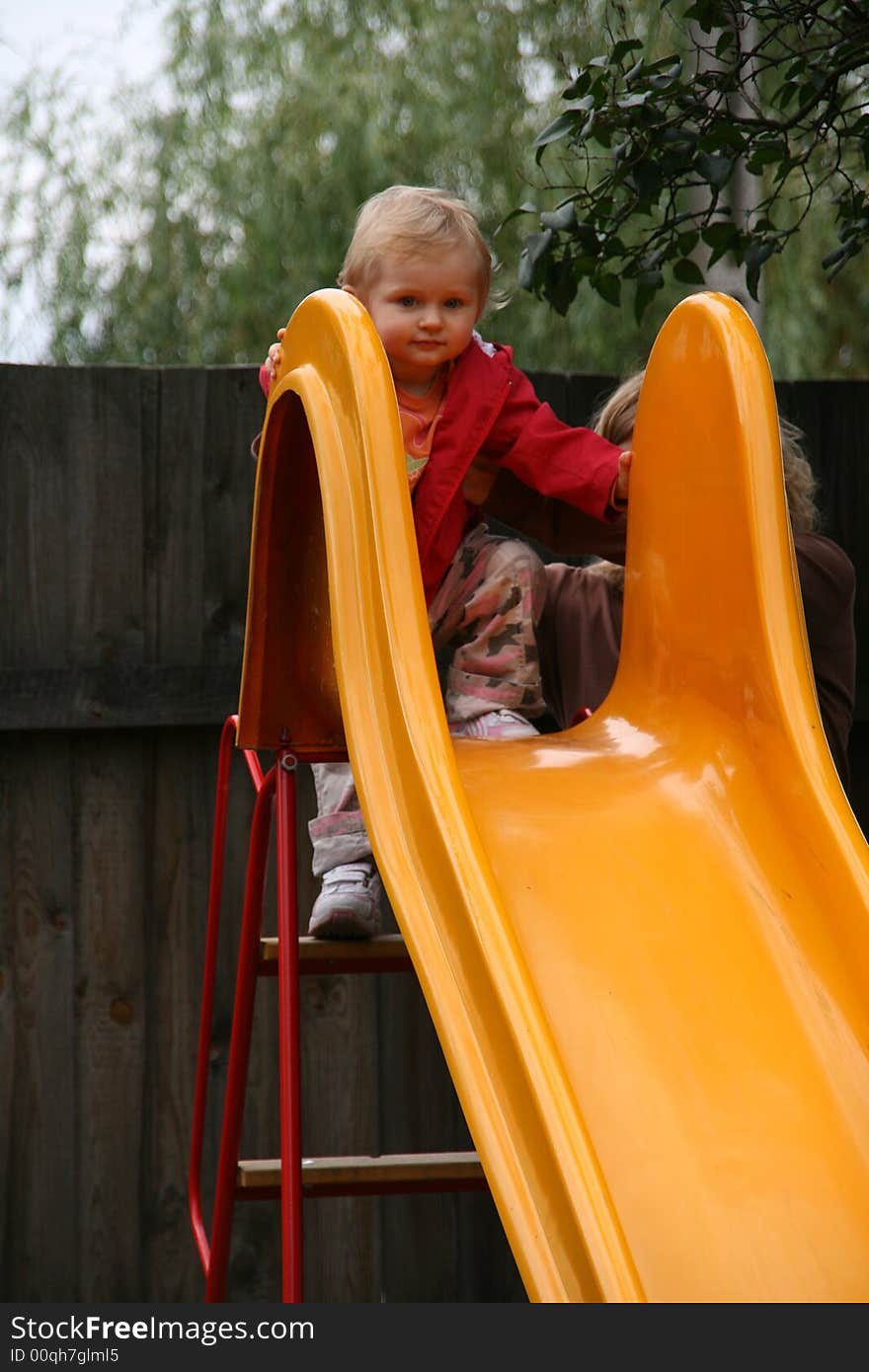 Child girl going up stairs. Child girl going up stairs