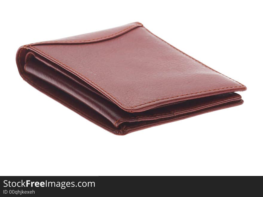 Brown leather wallet isolated  on white