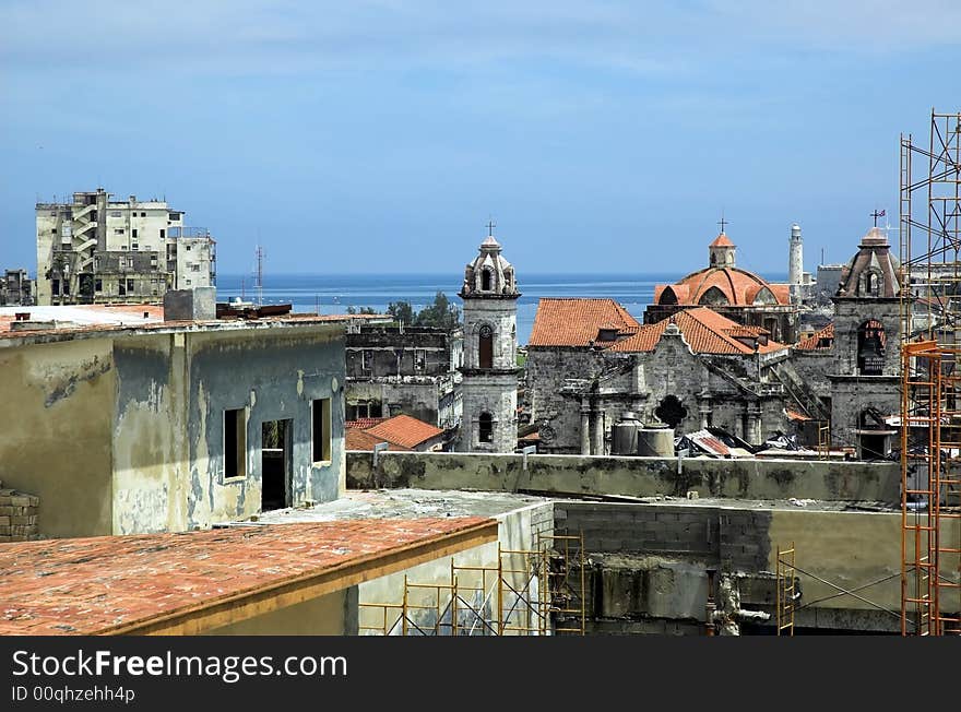 Birds eye view of decayed streets in old Havana. Birds eye view of decayed streets in old Havana.