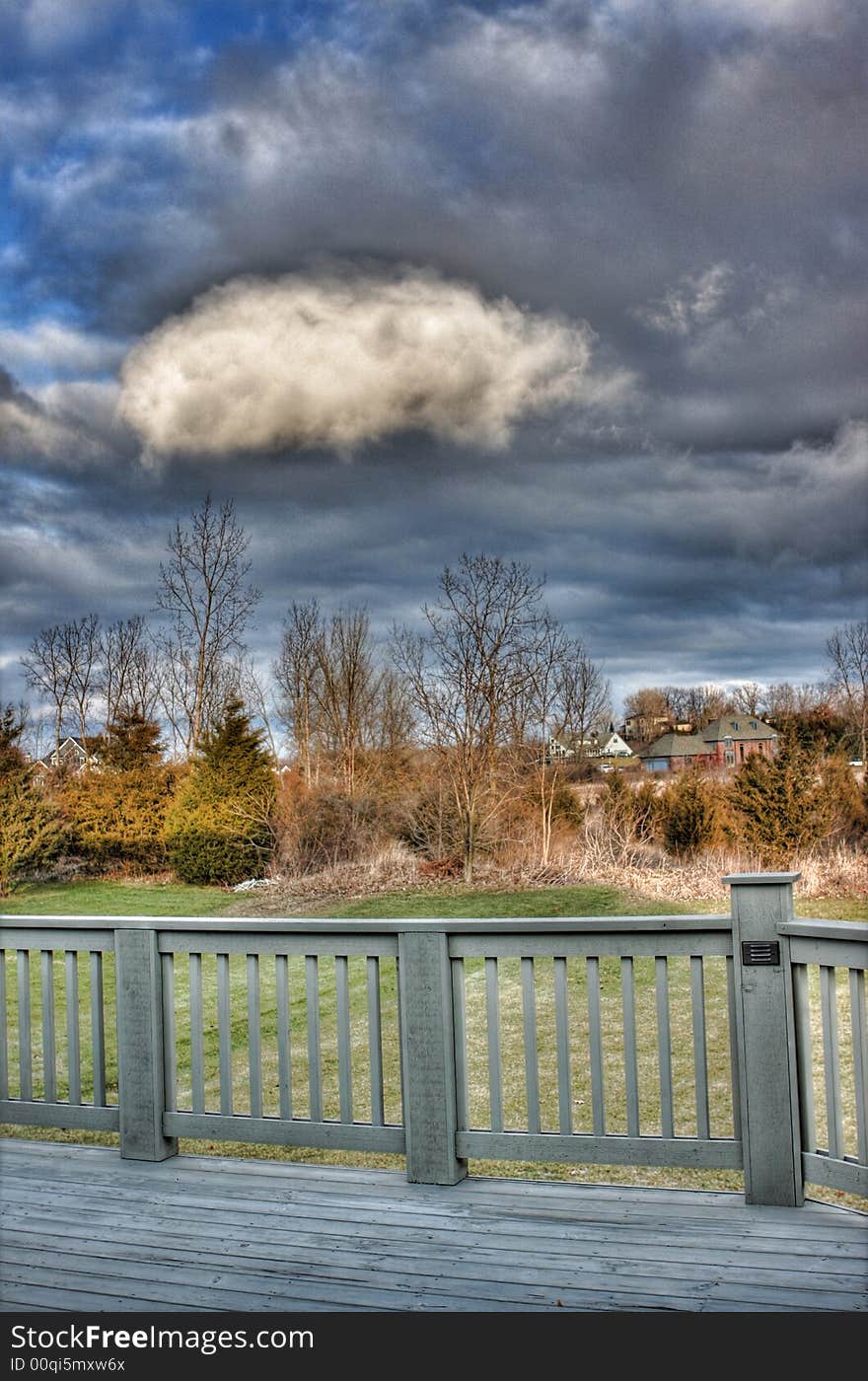 A beautiful view from the deck during a stormy day. A beautiful view from the deck during a stormy day