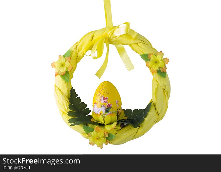 A yellow easter wreath isolated on the white background