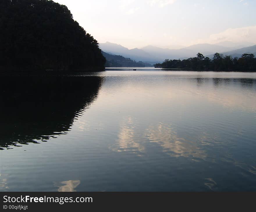 Phewa Lake in Pokhara with reflection, Peru