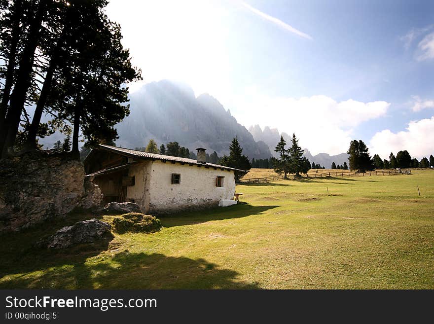 Panoview over a meadow at Geisleralm