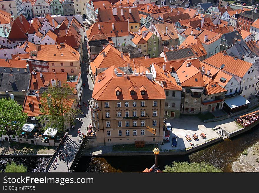 Aerial view about Cesky Krumlov's houses. Aerial view about Cesky Krumlov's houses