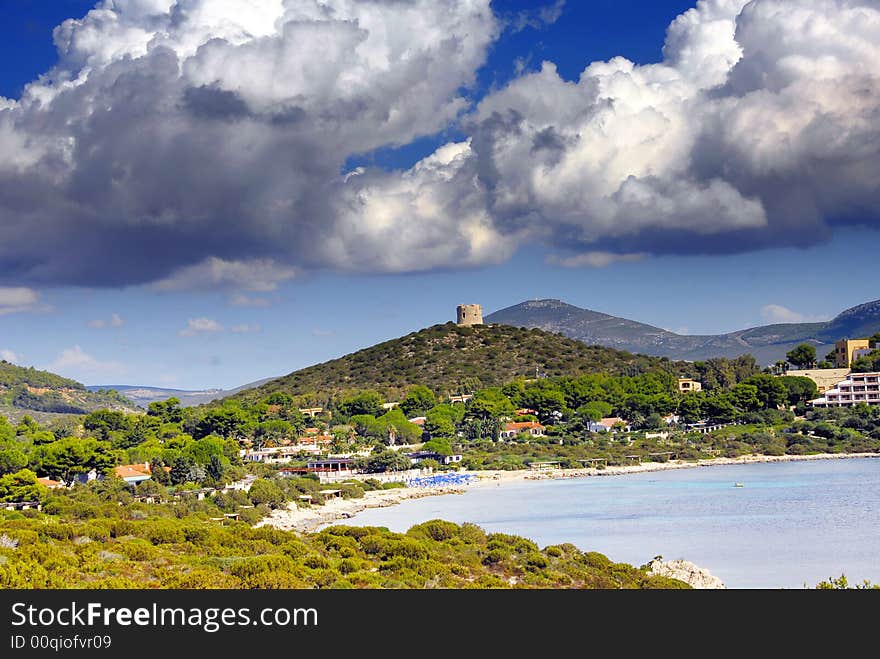 Old medieval tower used to watch the enemy, in particular the Turks, coming from the sea. Sardinia, Italy. Old medieval tower used to watch the enemy, in particular the Turks, coming from the sea. Sardinia, Italy