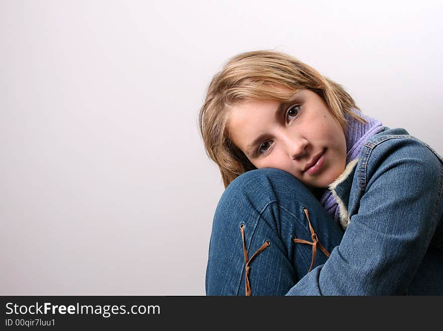 Teenage female model on a white background. Teenage female model on a white background