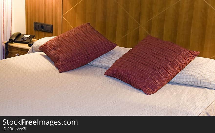 Two pillows in hotel bedroom. Two pillows in hotel bedroom