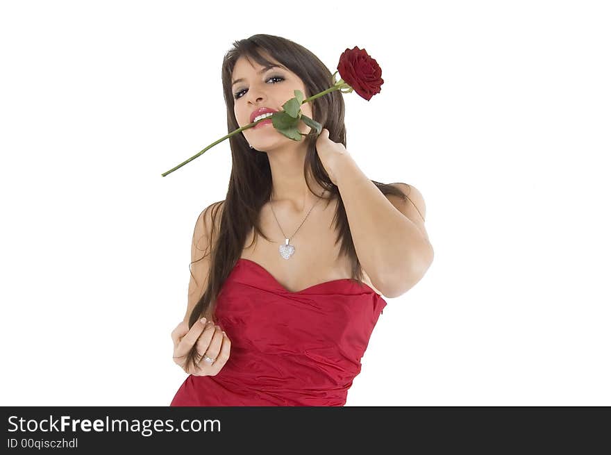 Pretty girl with red rose in her hand. Pretty girl with red rose in her hand