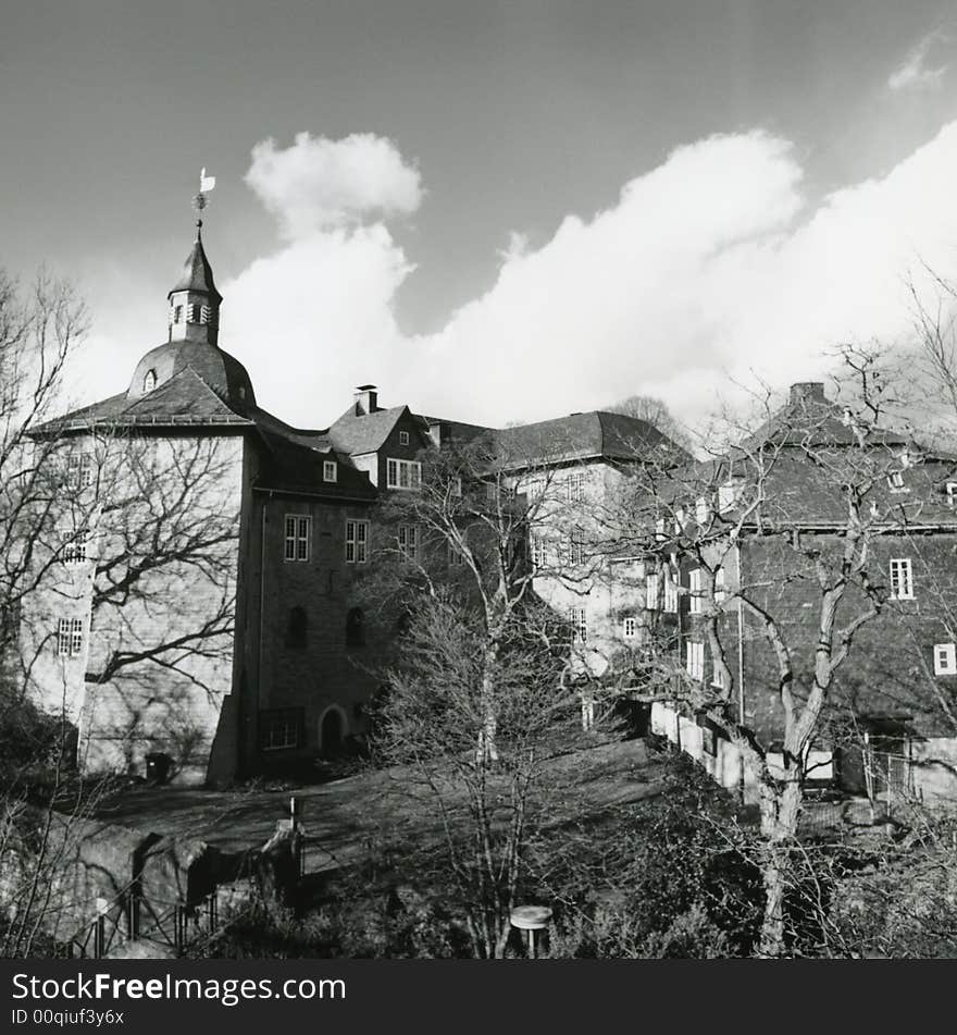 Drawing of a landscape with a castle in Europe