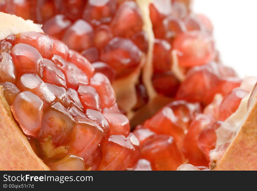 Object on white food fruit pomegranate. Object on white food fruit pomegranate