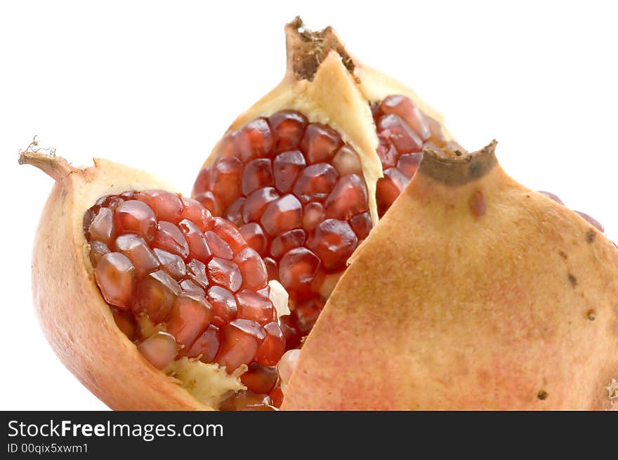 Object on white food fruit pomegranate. Object on white food fruit pomegranate