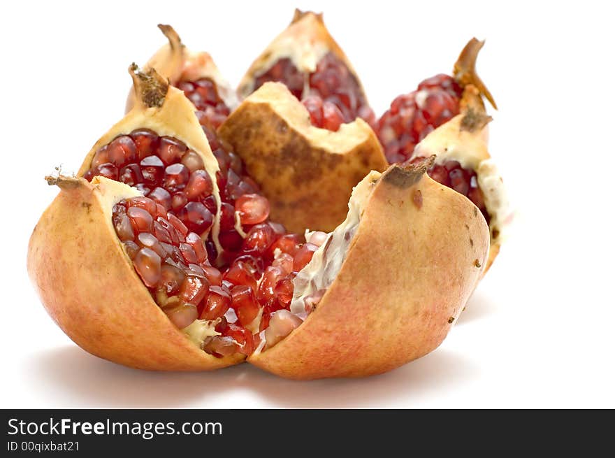 Object on white food fruit pomegranate. Object on white food fruit pomegranate