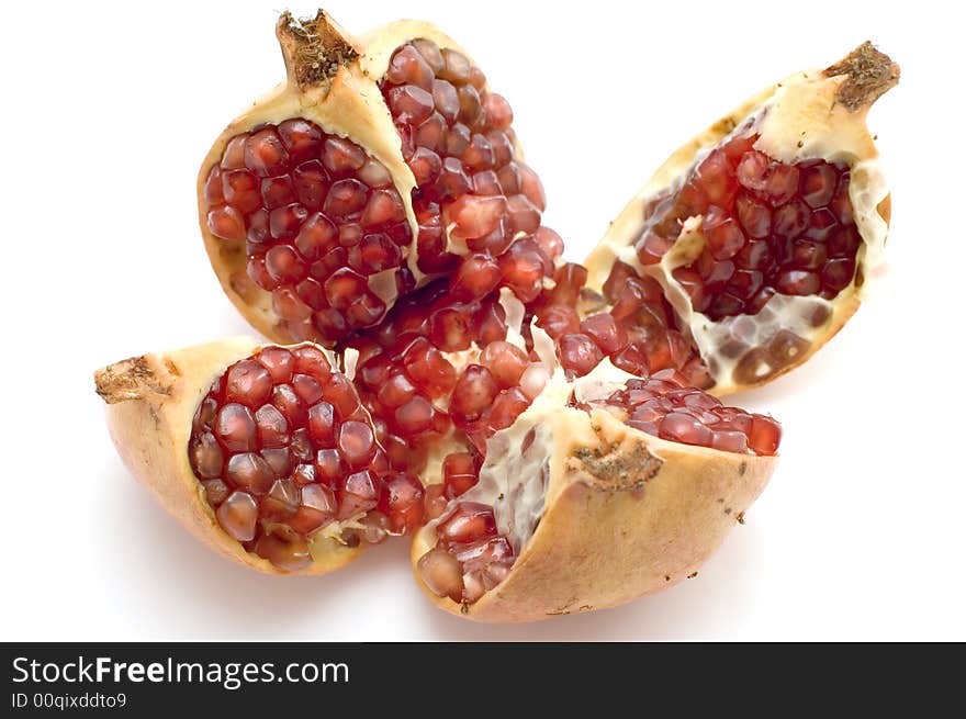 Object on white food fruit pomegranate. Object on white food fruit pomegranate