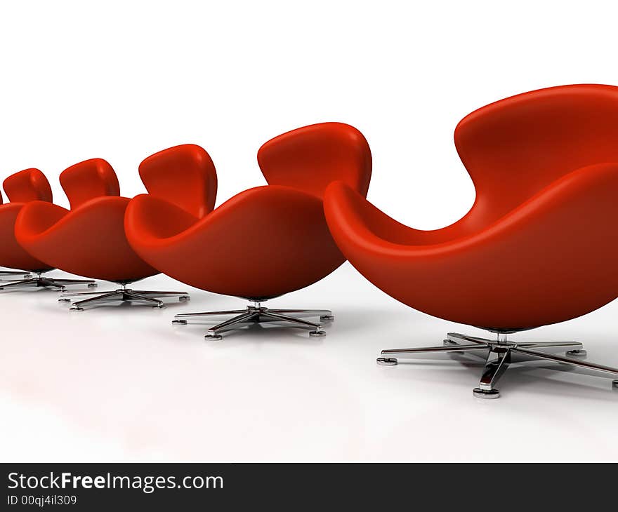 Leather red armchairs isolated on white background 3d rendering