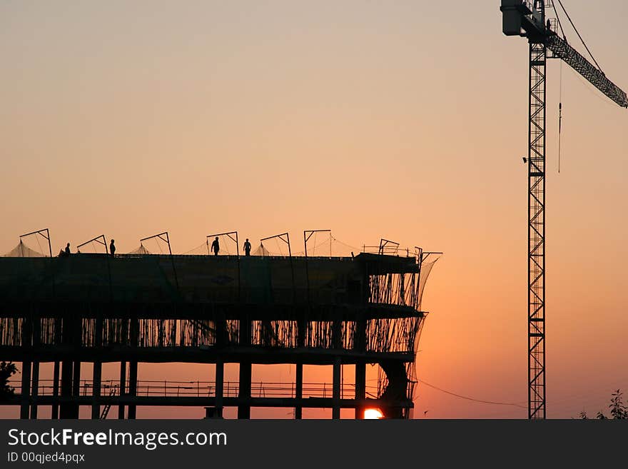 A building site at sunset. A building site at sunset