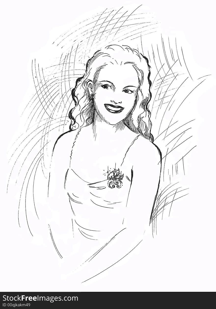 Happy beautiful woman illustration at jewelry store