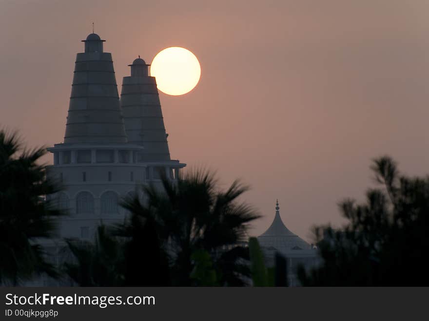 Landscape with sun and east home. Landscape with sun and east home