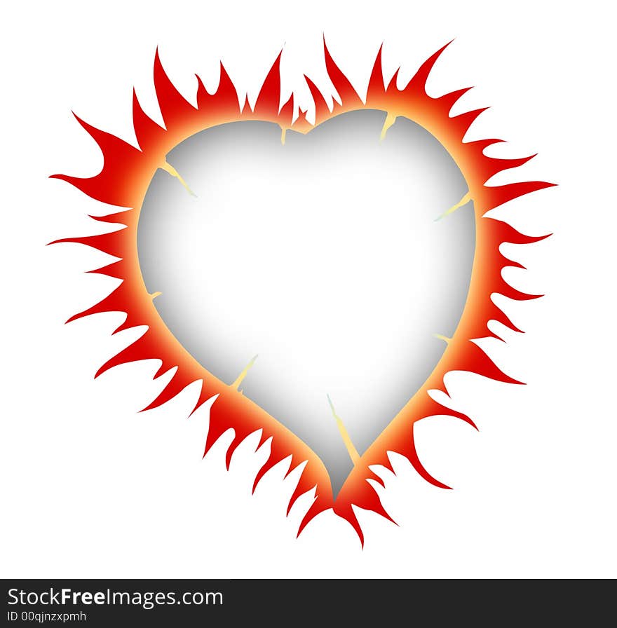 Burning heart on white