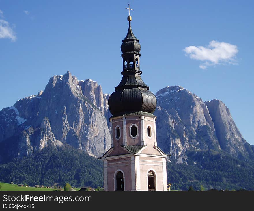 Bell tower and Mountains