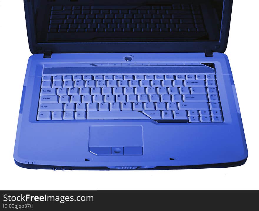 Modern, nice laptop in blue, keyboard, isolated. Modern, nice laptop in blue, keyboard, isolated