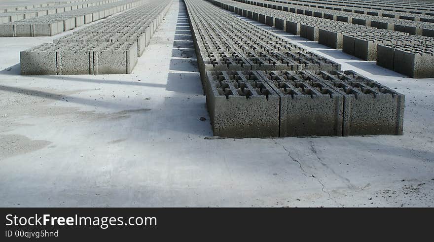 Concrete blocks drying after being fabricated