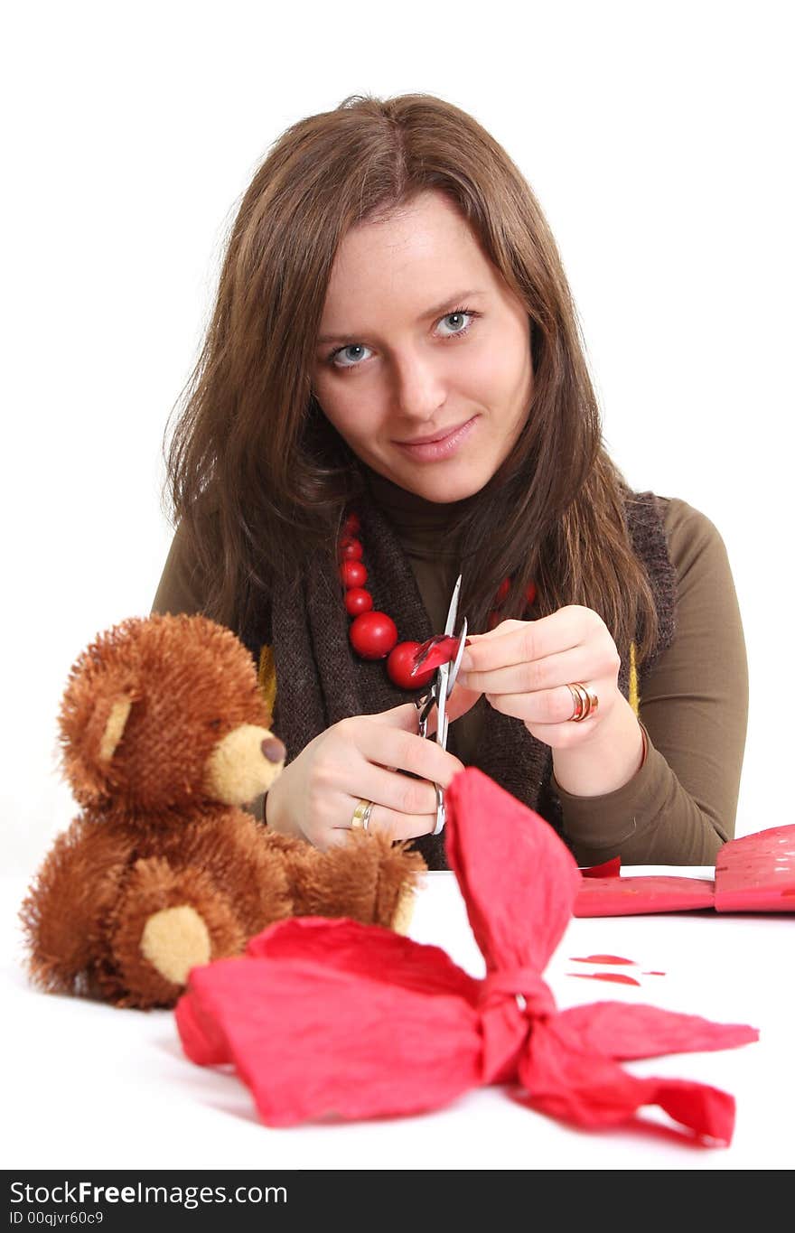 Girl is preparing gift